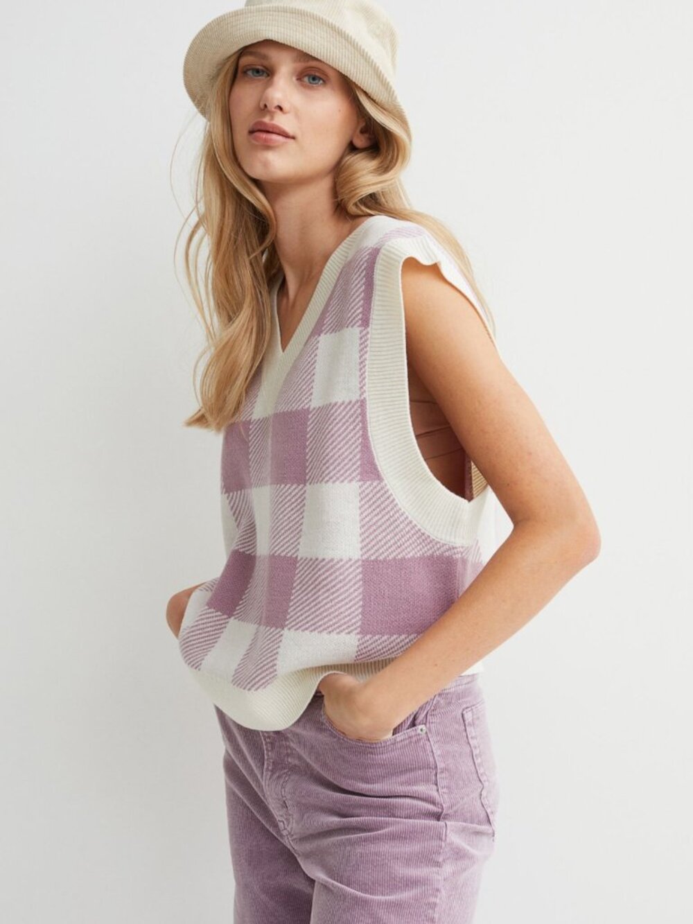 H&M Knit Gingham Printed Sweater Vest S